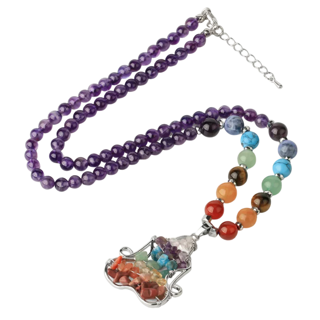 Crystal Healing Meditation Necklace With Buddha Pendant - Purple