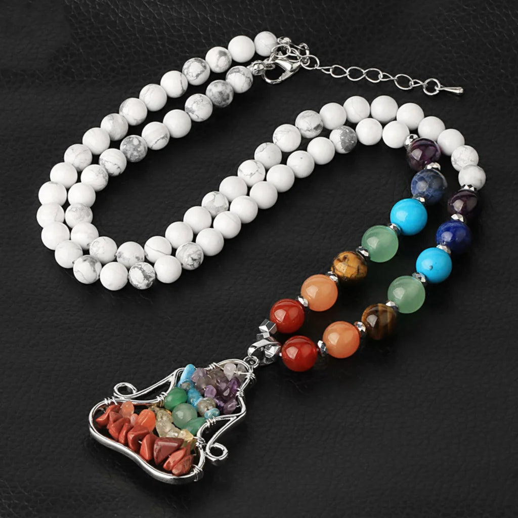 Crystal Healing Meditation Necklace With Buddha Pendant - White
