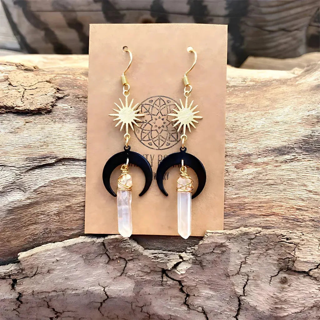 Crystal Quartz Bohemian Earrings For Women - Gold