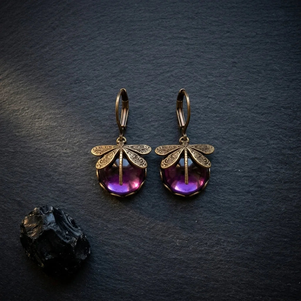 Dragonfly Stone Boho Vintage Earrings