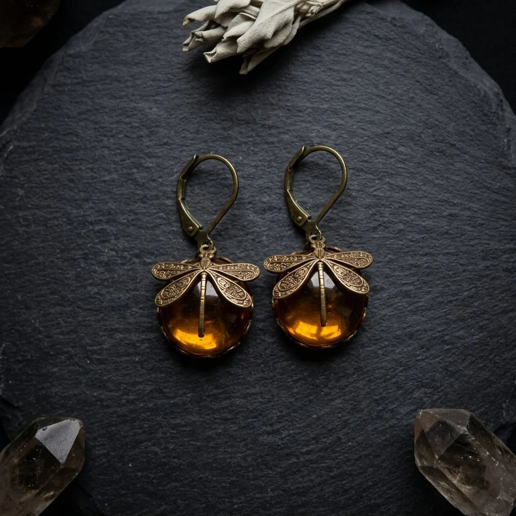 Dragonfly Stone Boho Vintage Earrings