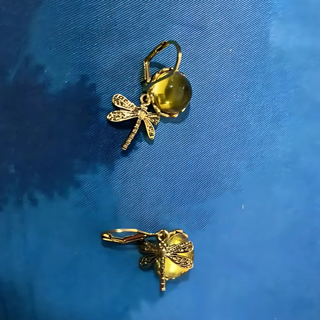 Dragonfly Stone Boho Vintage Earrings - Champagne