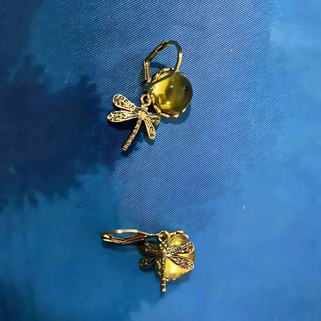 Dragonfly Stone Boho Vintage Earrings - Champagne
