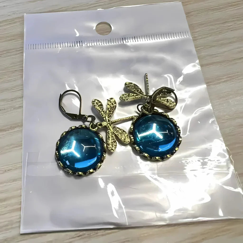 Dragonfly Stone Boho Vintage Earrings - Denim Blue
