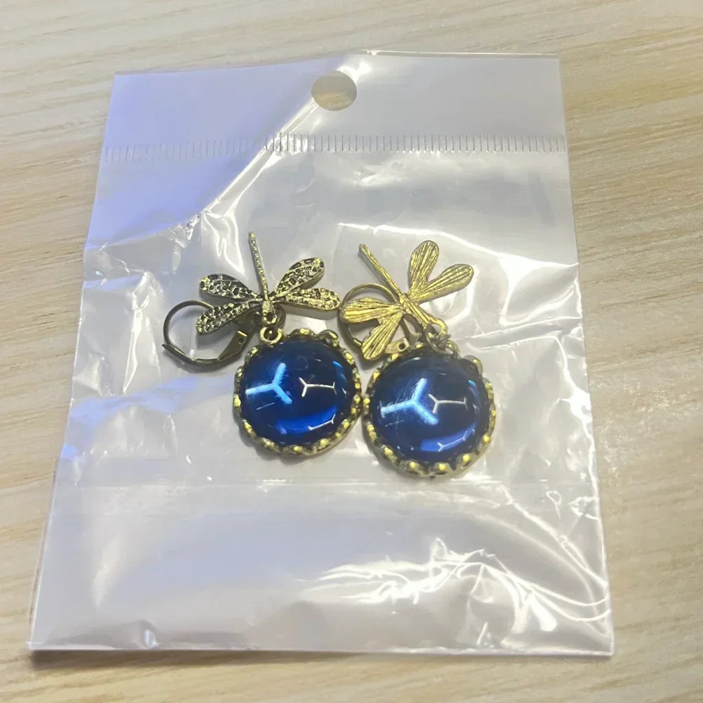 Dragonfly Stone Boho Vintage Earrings - Gray Blue