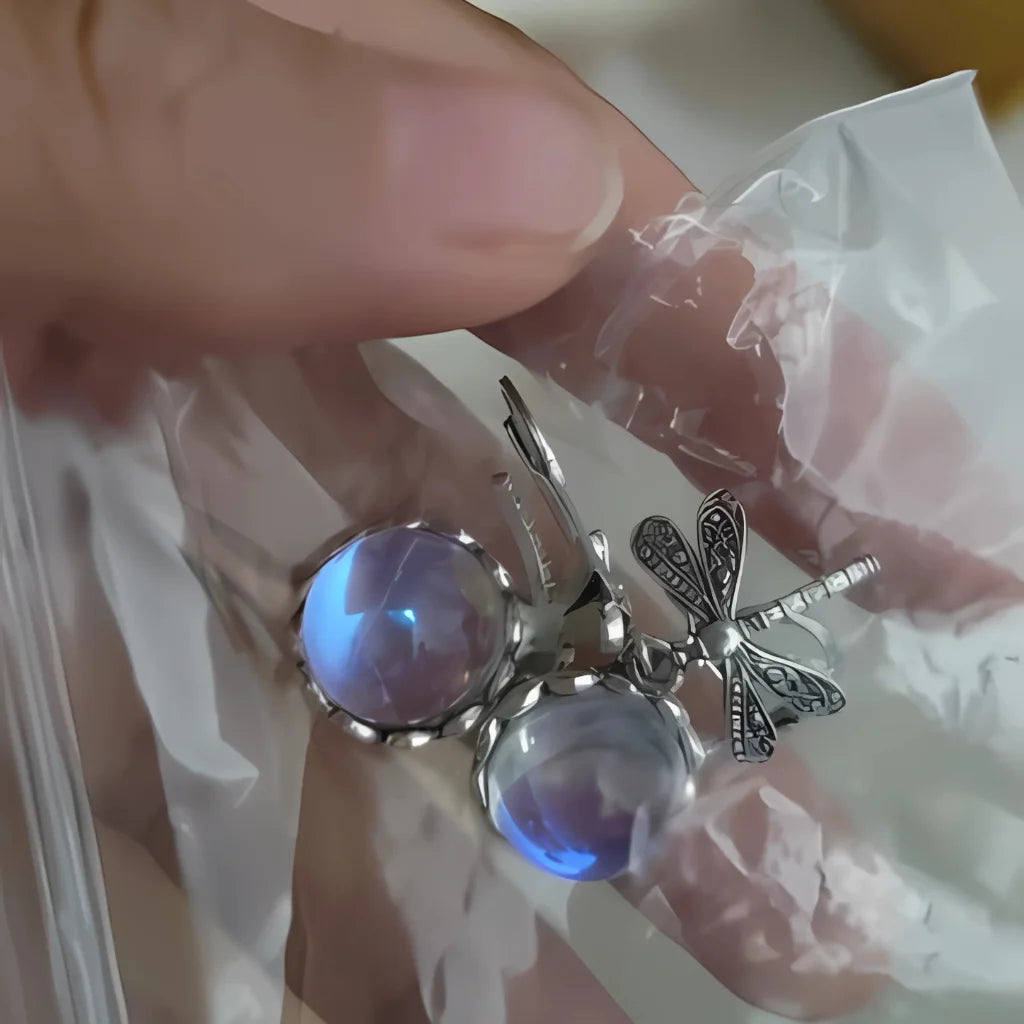 Dragonfly Stone Boho Vintage Earrings - Moonstone