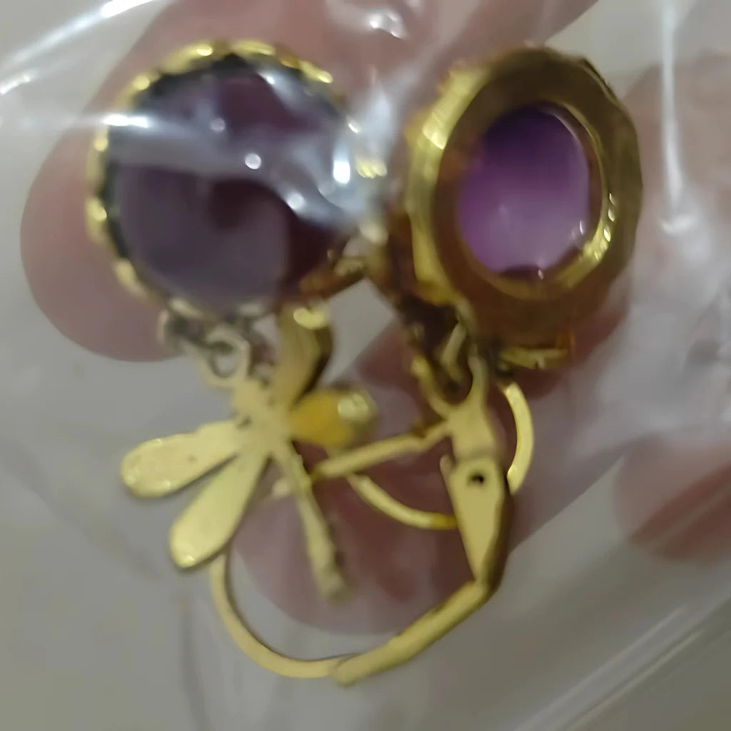 Dragonfly Stone Boho Vintage Earrings - Purple