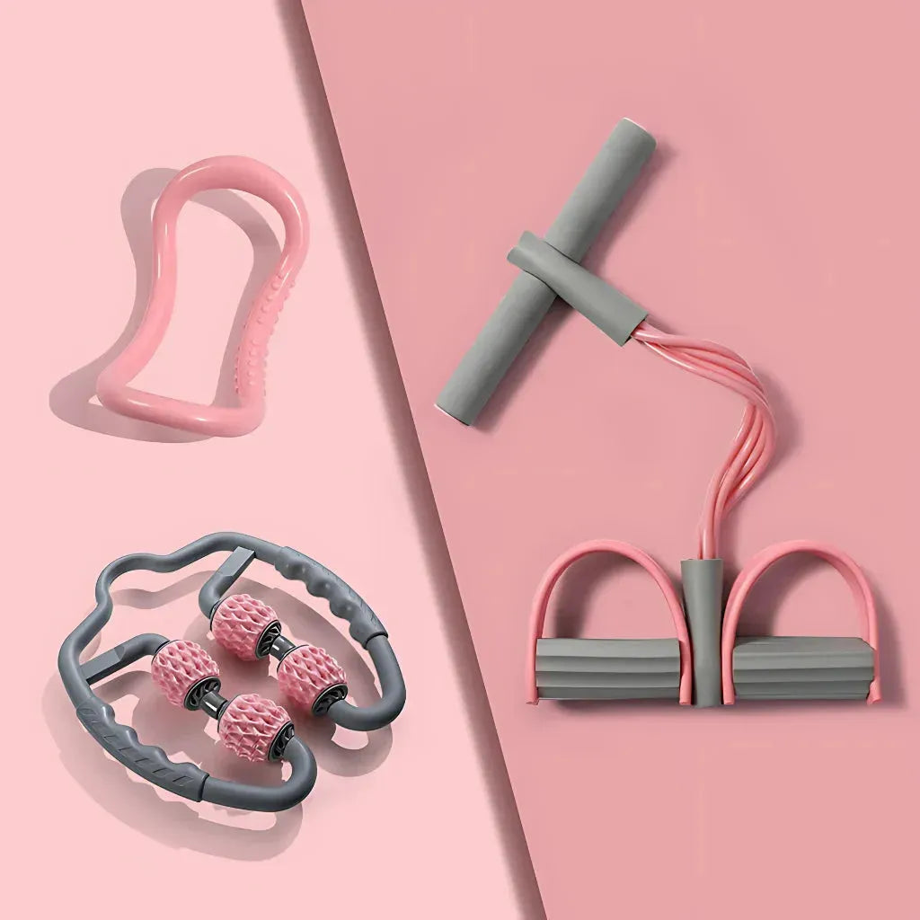 Elastic Band Fitness Equipment With Pedal Puller Set - Set A: Stovepipe Open Back Puller + Yoga Ring + Handheld Massage
