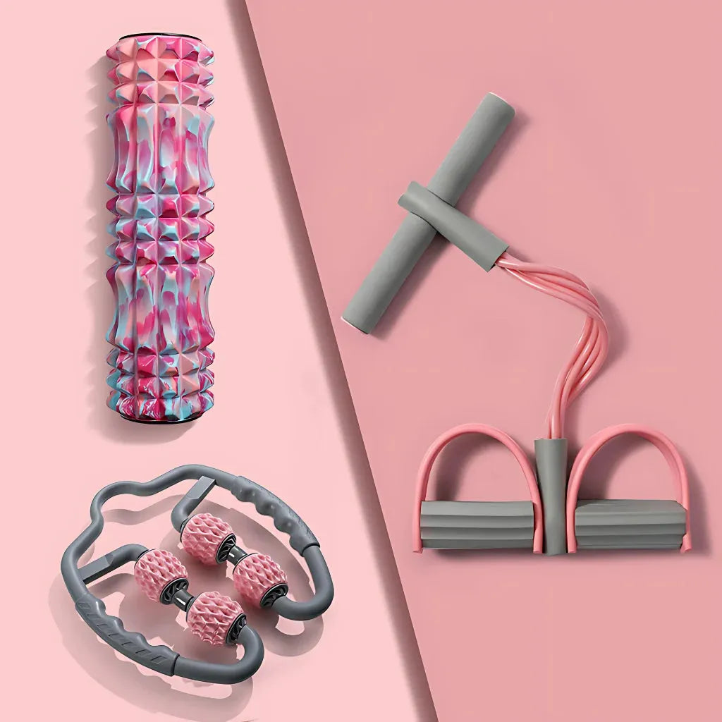 Elastic Band Fitness Equipment With Pedal Puller Set - Set B: Stovepipe Open Back Puller + Foam Roller + Handheld