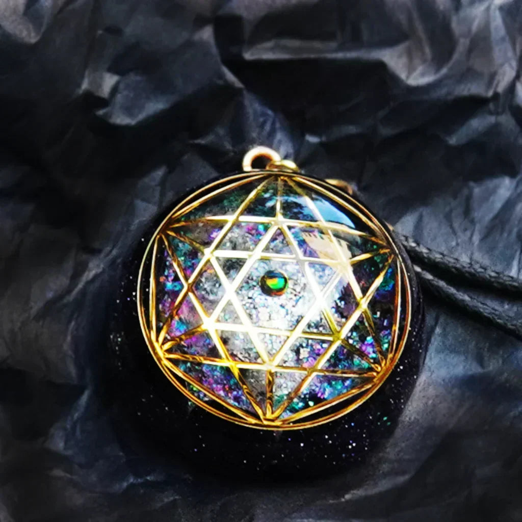 Energy Flow Geometric Necklace With Crystal Inlay - Beaded Rope
