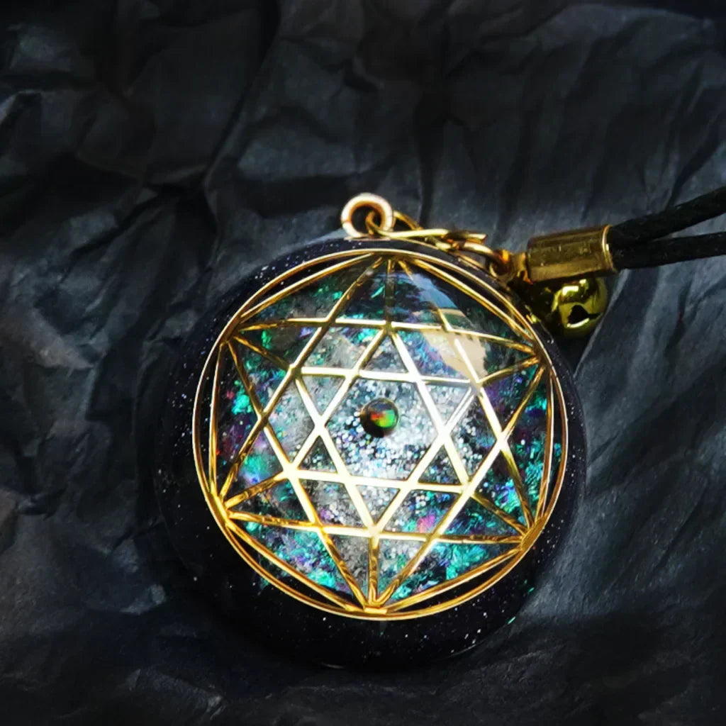 Energy Flow Geometric Necklace With Crystal Inlay - Cowhide Rope