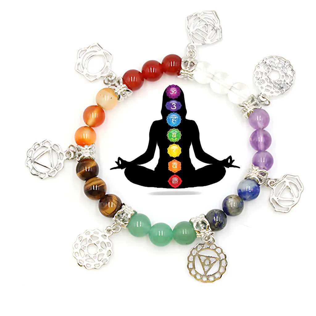 Ethnic Style Chakra Gem Bracelet For Mindful Energy - Silver