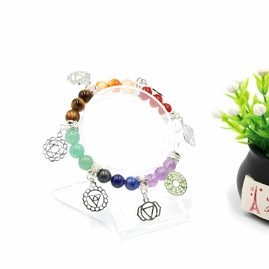 Ethnic Style Chakra Gem Bracelet For Mindful Energy - Silver