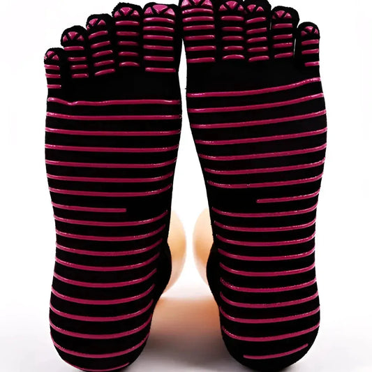 Five Toe Grip Yoga Socks For Women - Black / one size