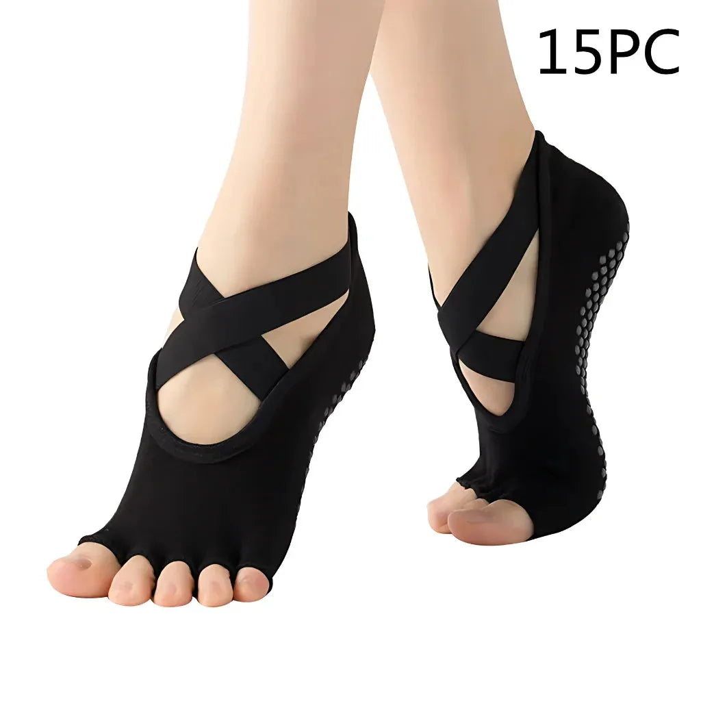 Five Toe Socks For Yoga And Pilates Control - Black 15PC / one size