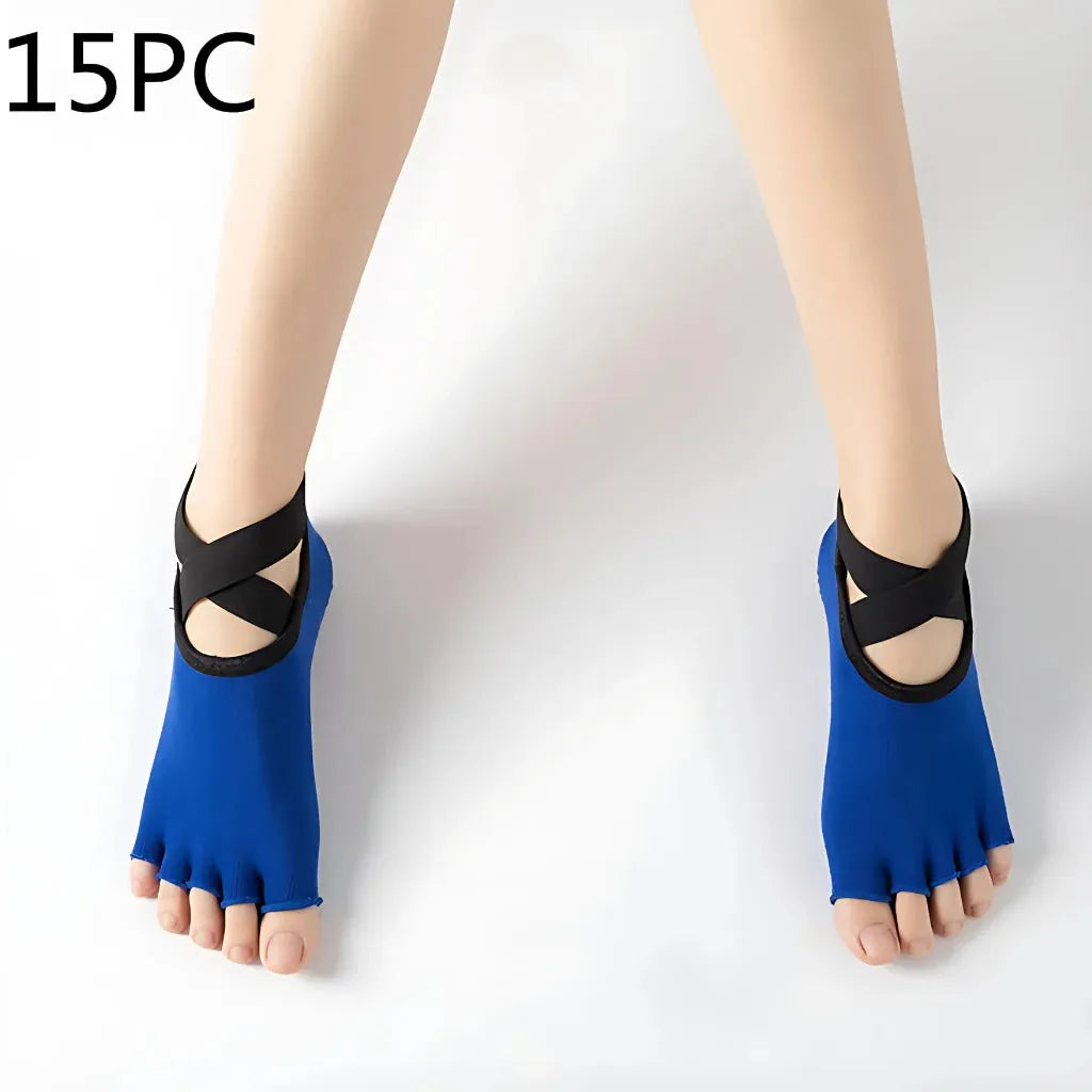 Five Toe Socks For Yoga And Pilates Control - Blue 15PC / one size