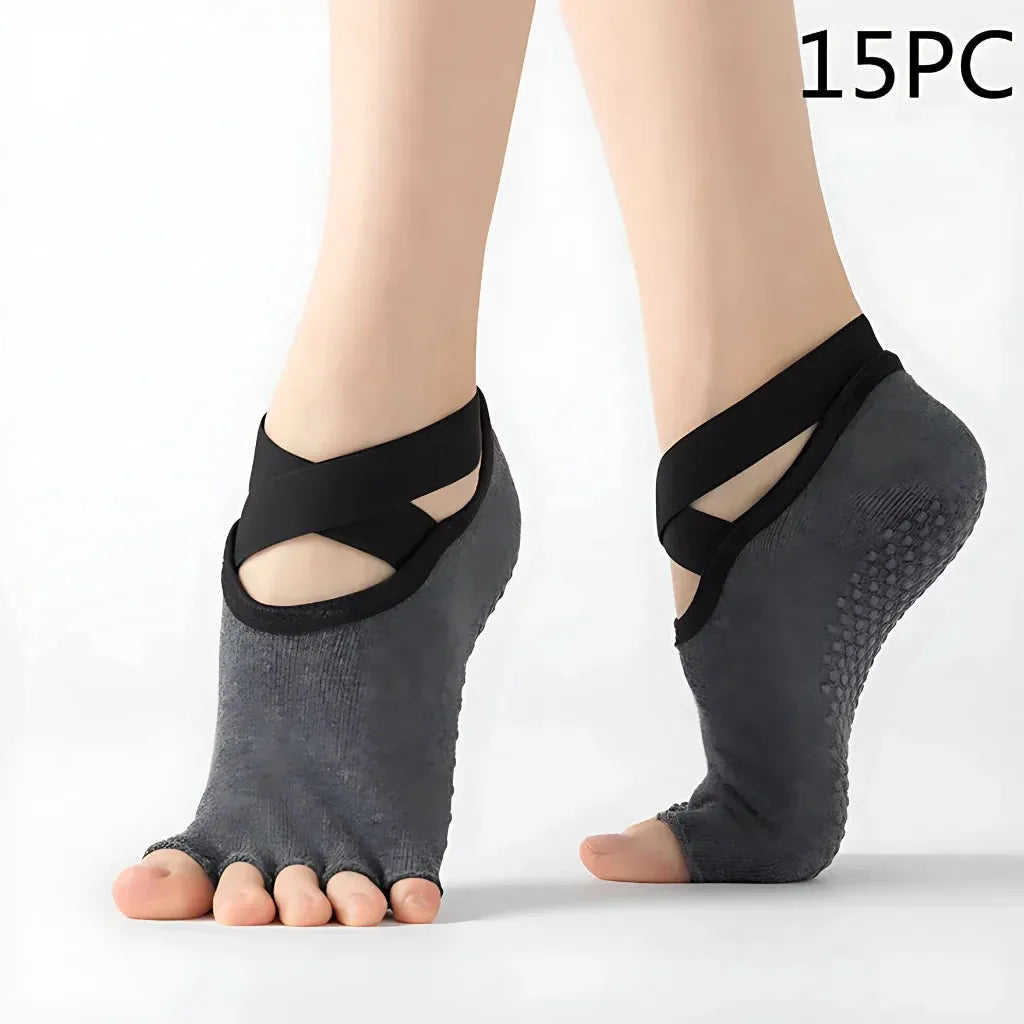 Five Toe Socks For Yoga And Pilates Control - Dark Gray 15PC / one size