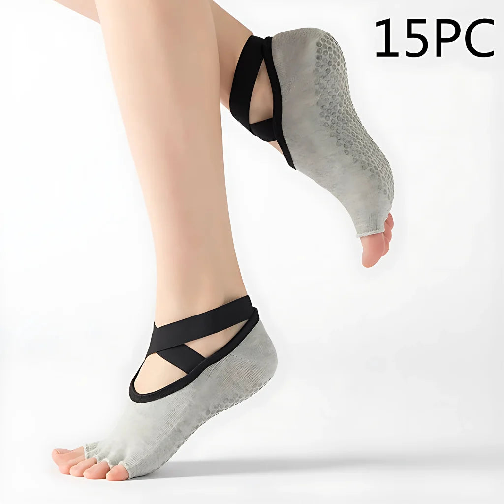 Five Toe Socks For Yoga And Pilates Control - Gray 15PC / one size