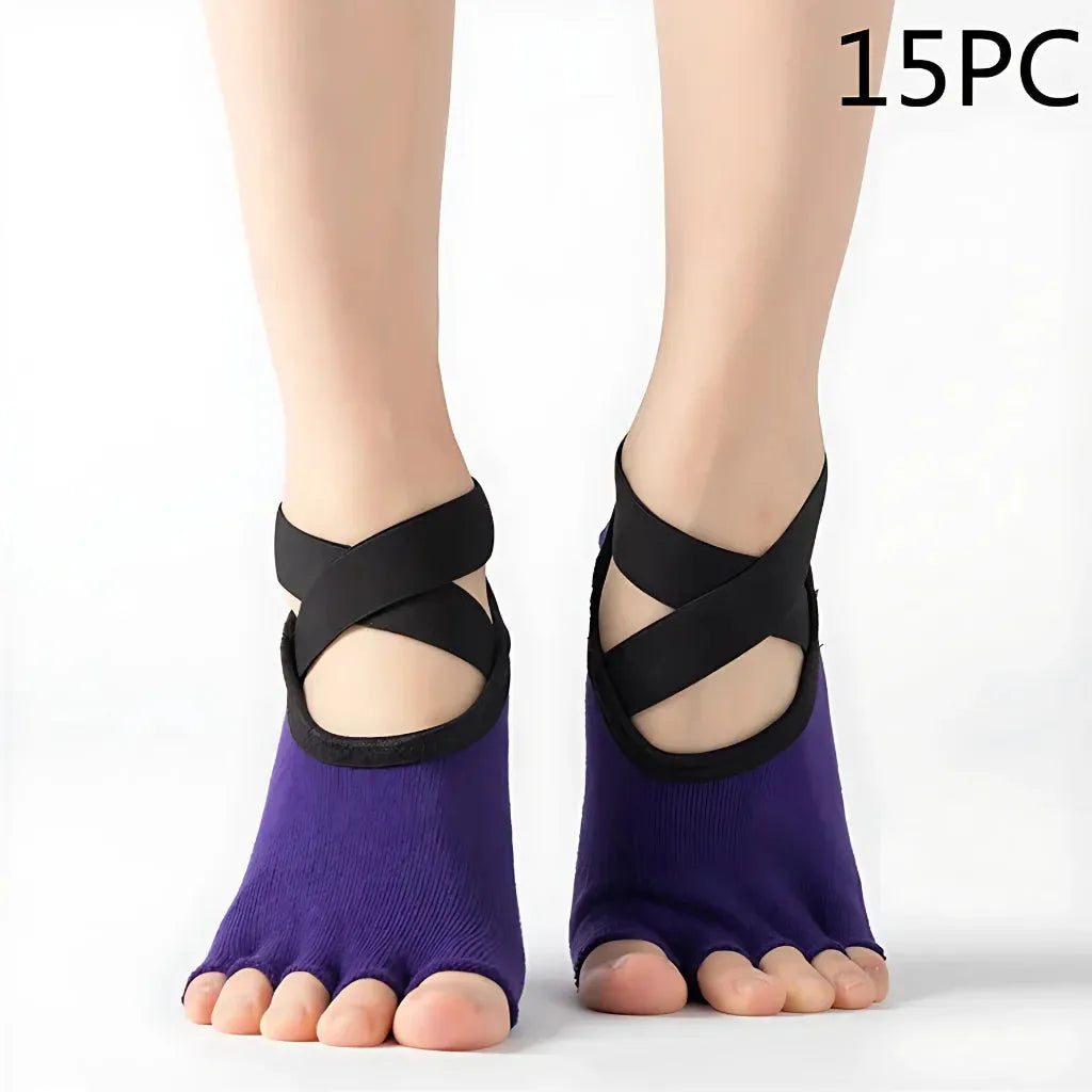 Five Toe Socks For Yoga And Pilates Control - Purple 15PC / one size