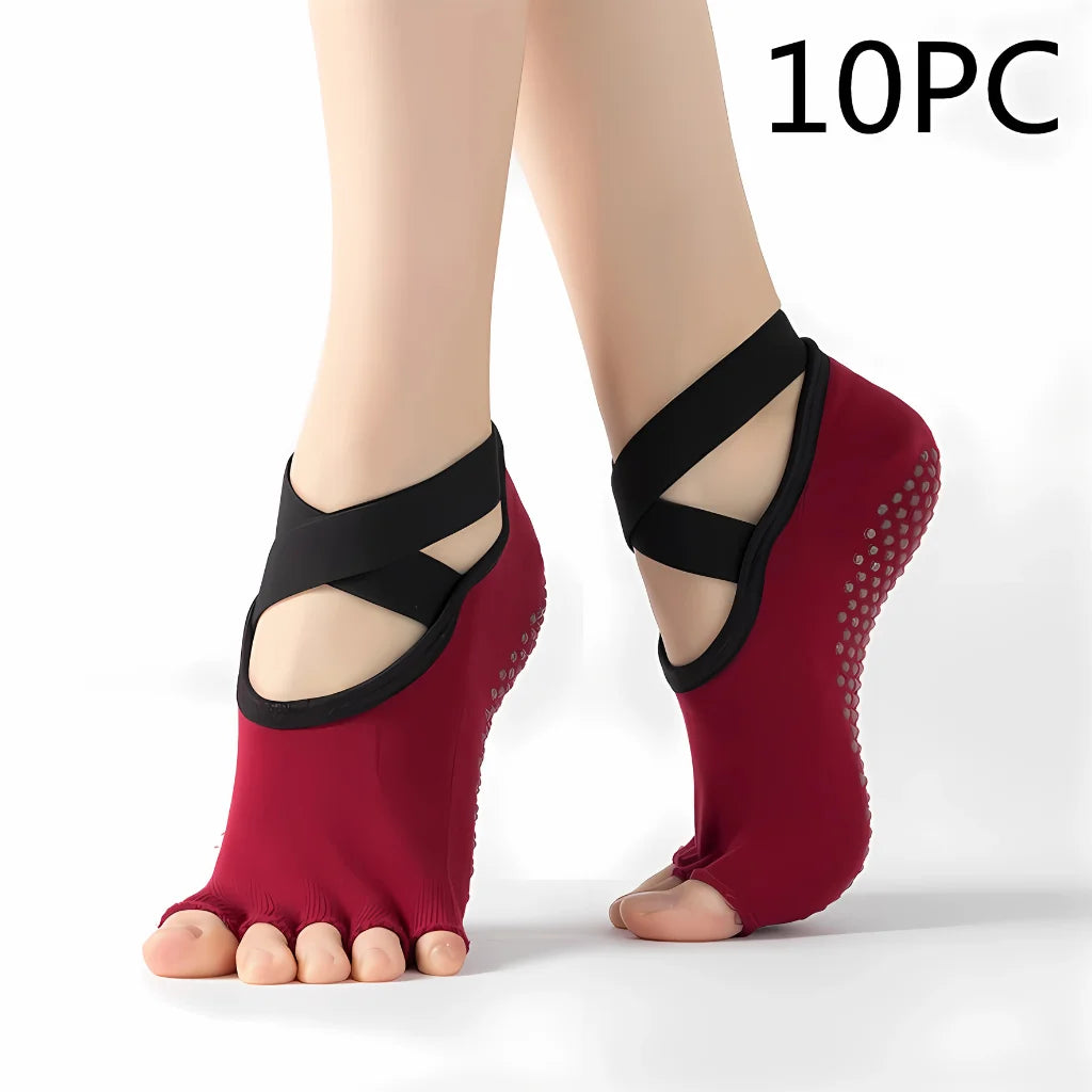 Five Toe Socks For Yoga And Pilates Control - Red 10PC / one size