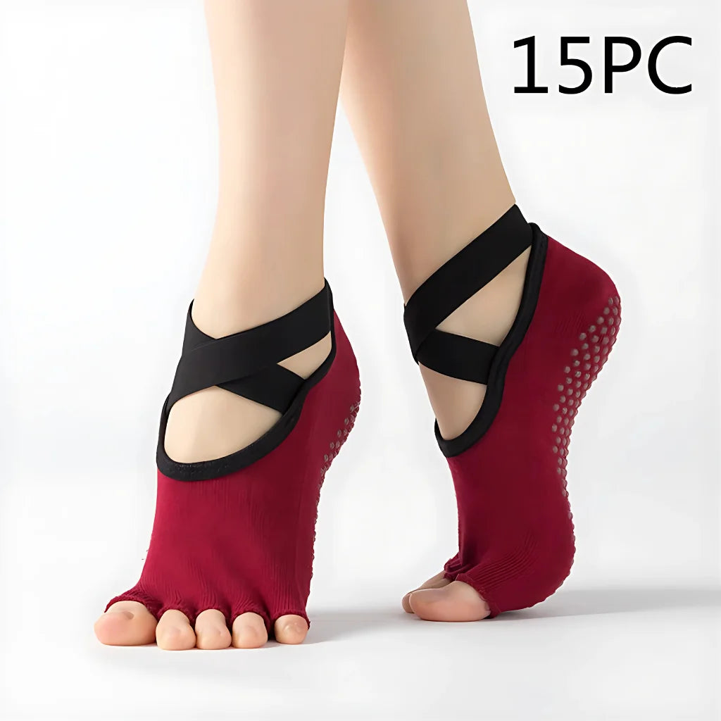Five Toe Socks For Yoga And Pilates Control - Red 15PC / one size