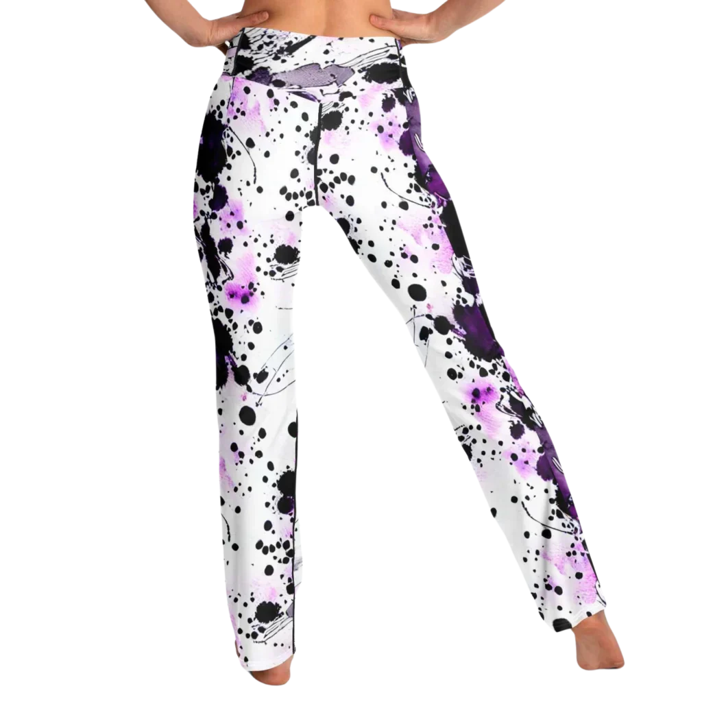 Flare Leggings For Women With Purple Heart Print