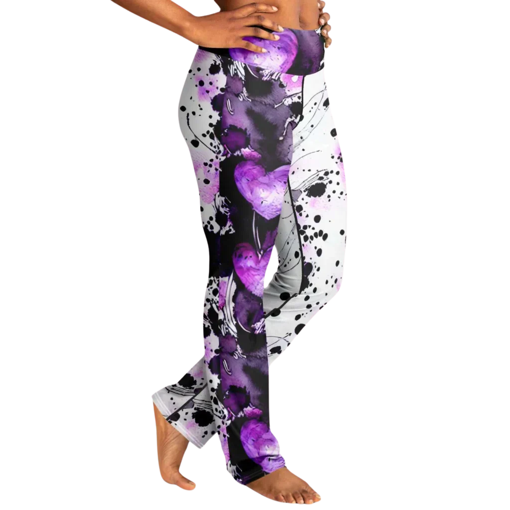 Flare Leggings For Women With Purple Heart Print