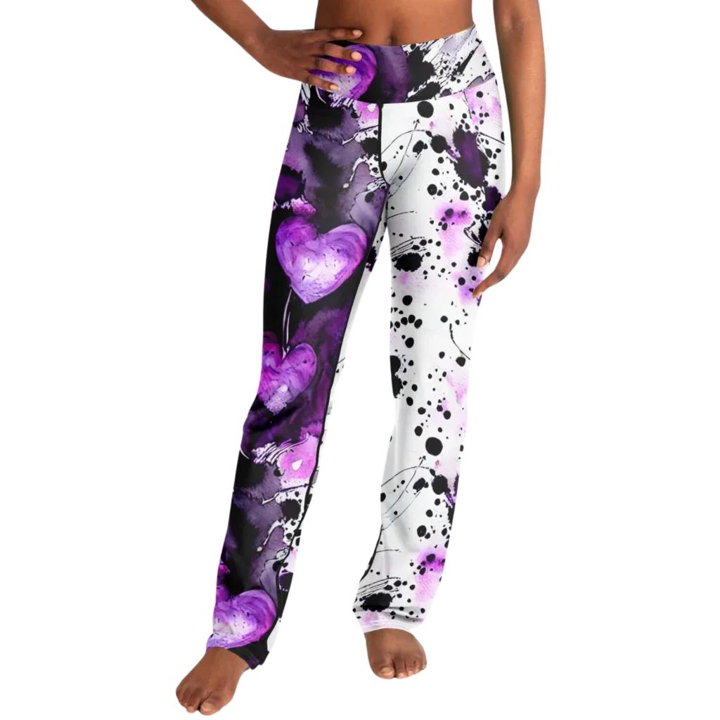Flare Leggings For Women With Purple Heart Print