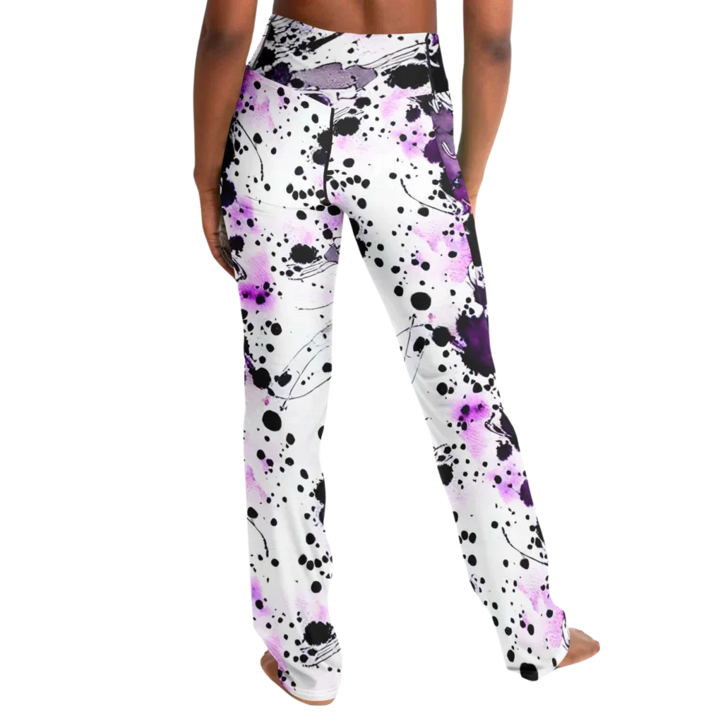Flare Leggings For Women With Purple Heart Print