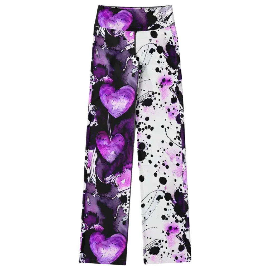 Flare Leggings For Women With Purple Heart Print