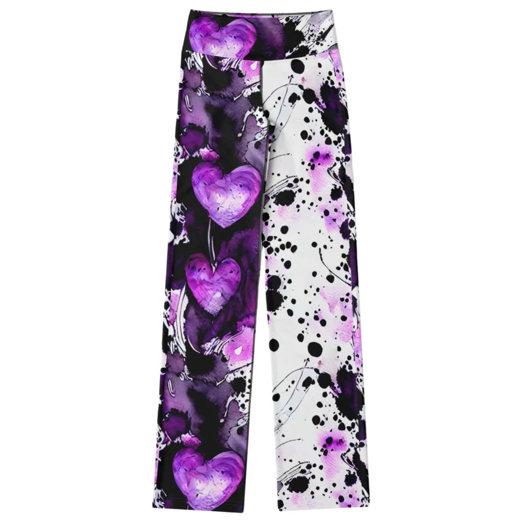 Flare Leggings For Women With Purple Heart Print