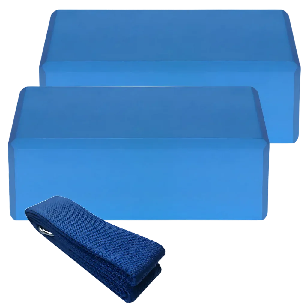 Foam Yoga Block Set With Strap For Stretch And Support - Blue