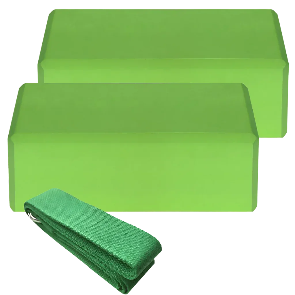 Foam Yoga Block Set With Strap For Stretch And Support - Green