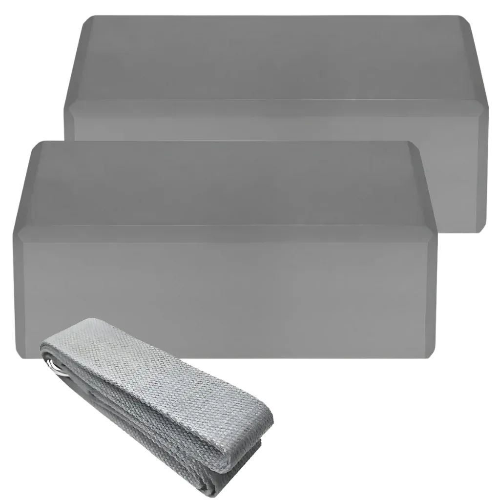 Foam Yoga Block Set With Strap For Stretch And Support - Grey