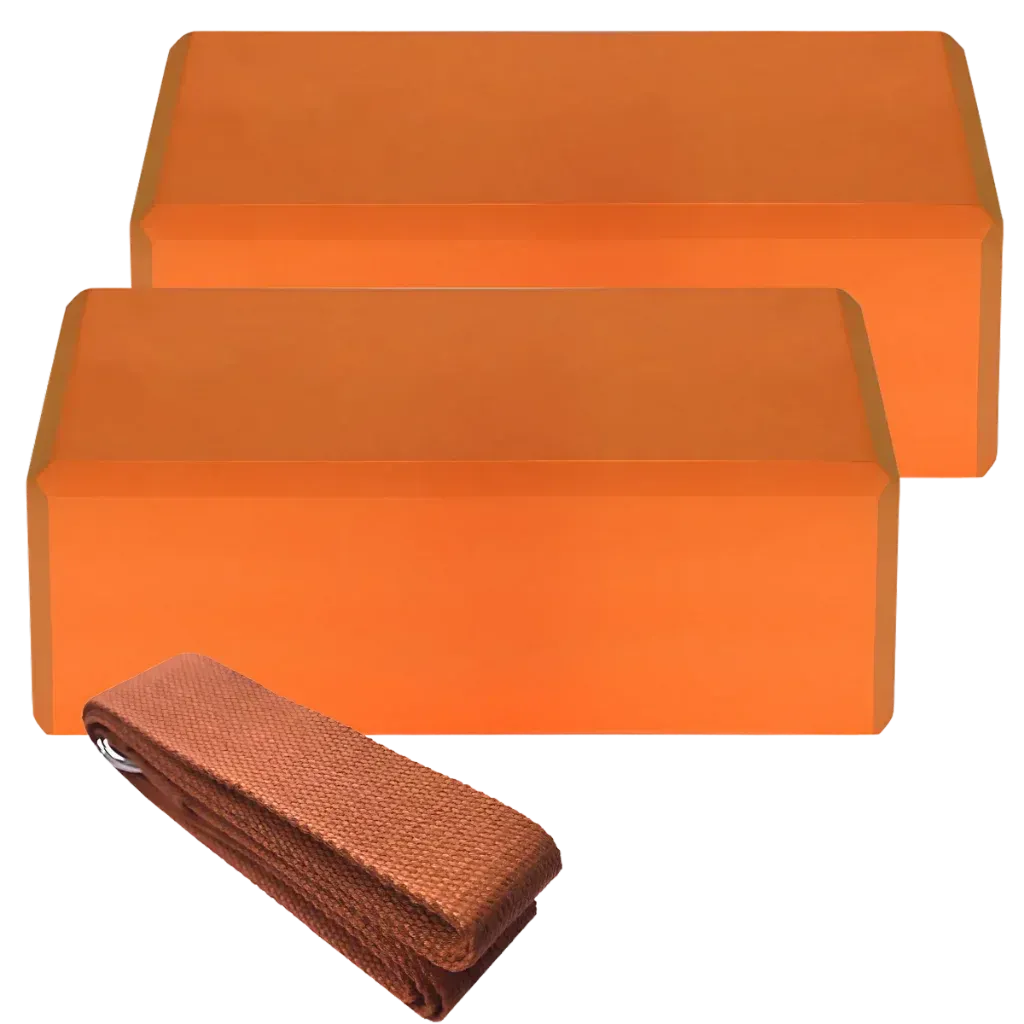 Foam Yoga Block Set With Strap For Stretch And Support - Orange