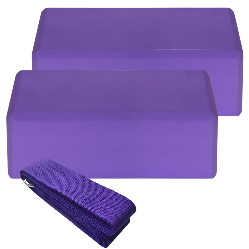 Foam Yoga Block Set With Strap For Stretch And Support - Purple