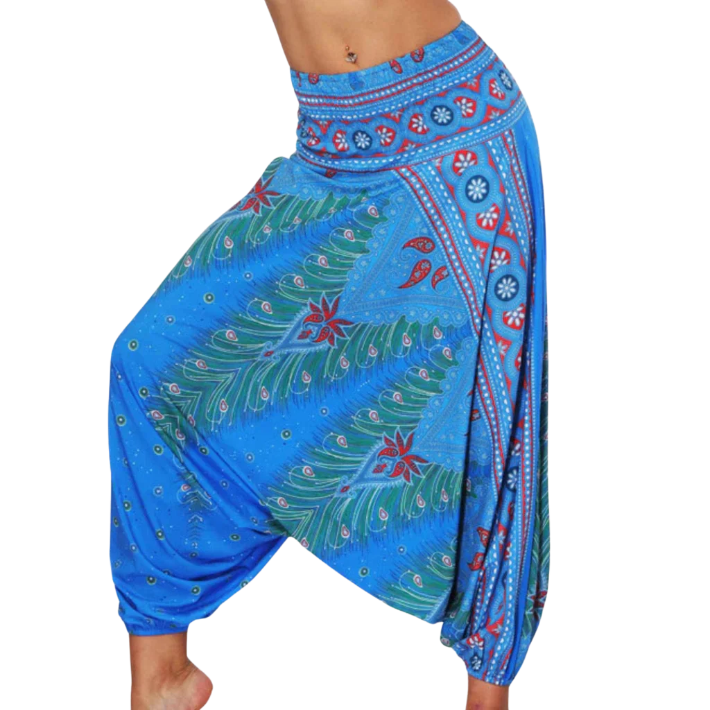 Free Flow Drop Crotch Pants Women Yoga Wear - Blue Wide Leg / one size