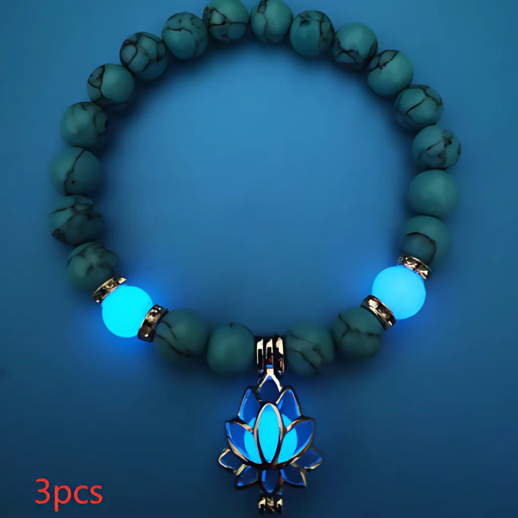 Glow In The Dark Turquoise Beaded Bracelets - Style A 3pcs