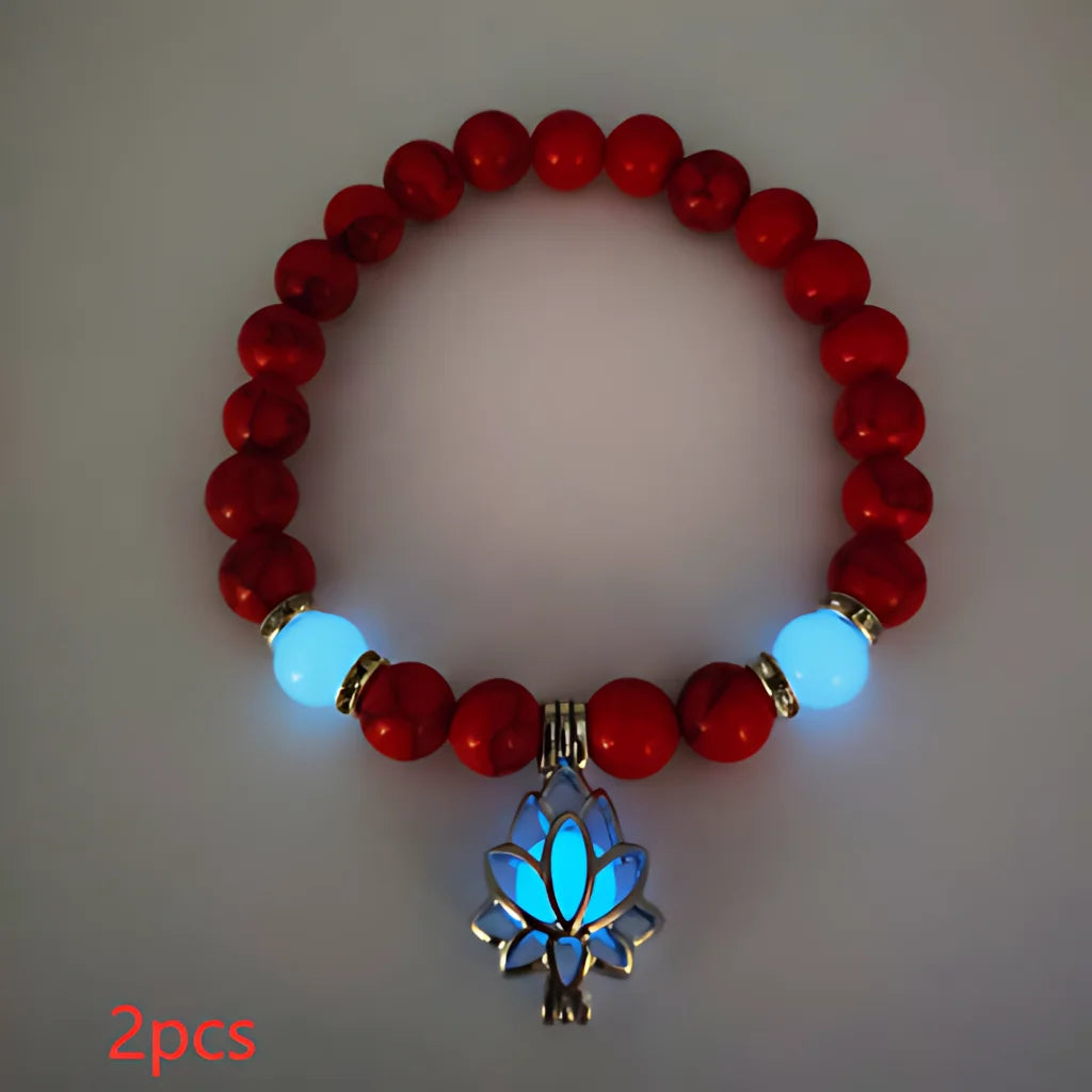 Glow In The Dark Turquoise Beaded Bracelets - Style C 2pcs