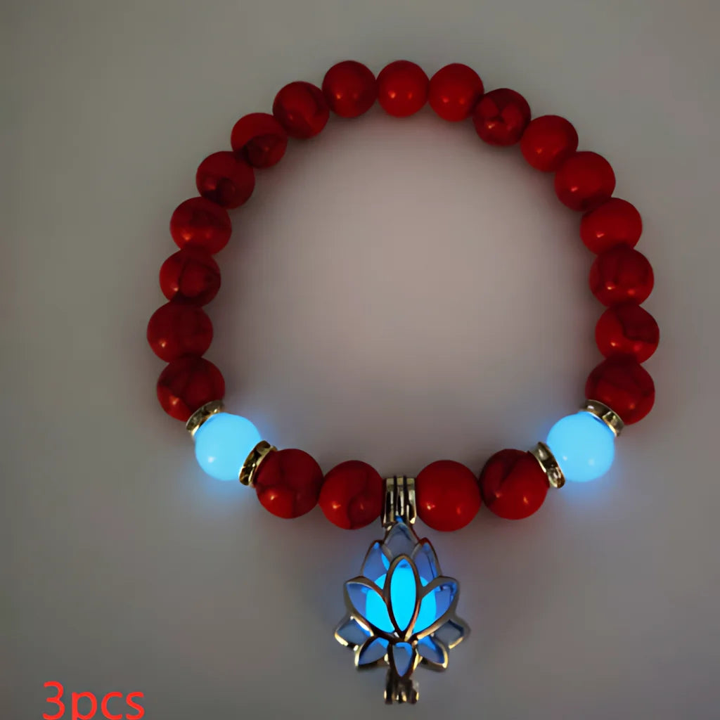 Glow In The Dark Turquoise Beaded Bracelets - Style C 3pcs