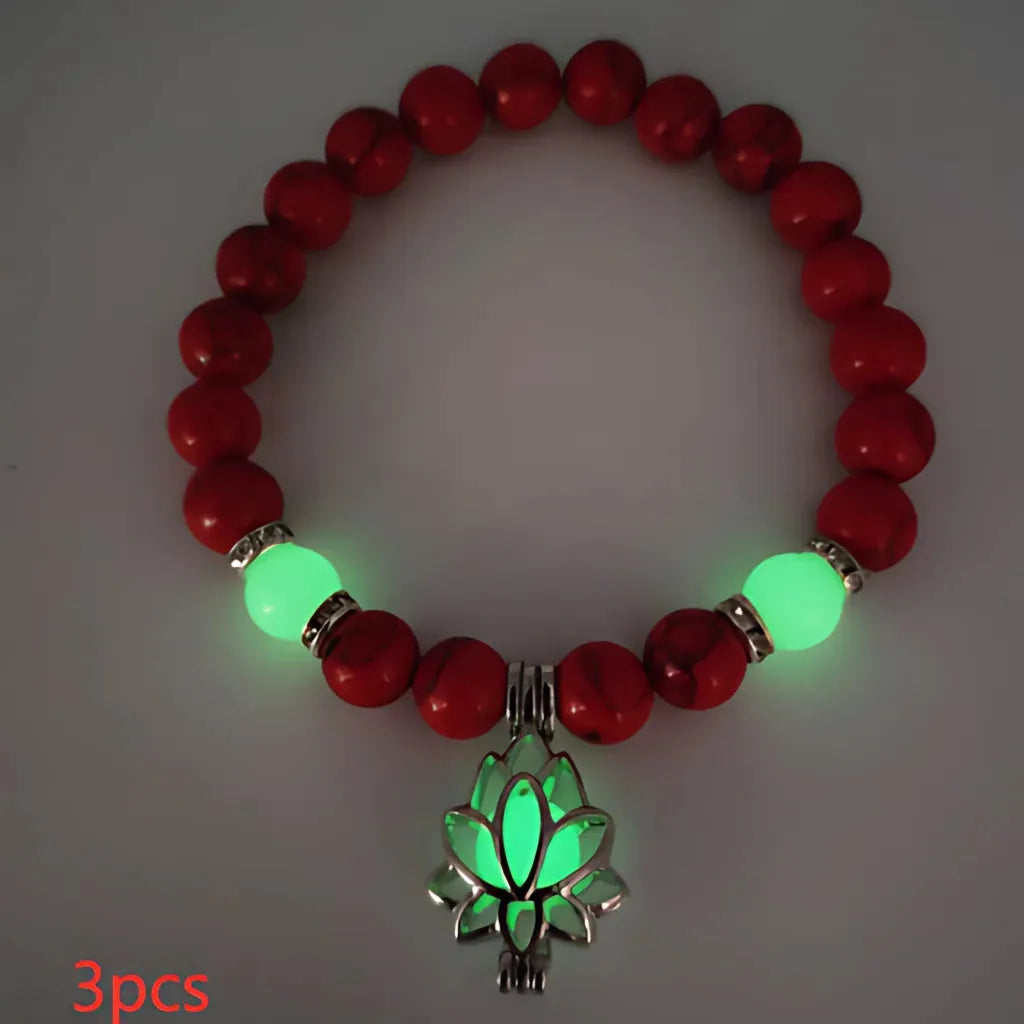 Glow In The Dark Turquoise Beaded Bracelets - Style D 3pcs