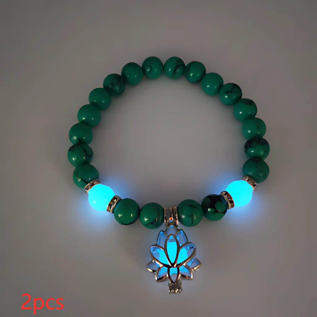Glow In The Dark Turquoise Beaded Bracelets - Style E 2pcs