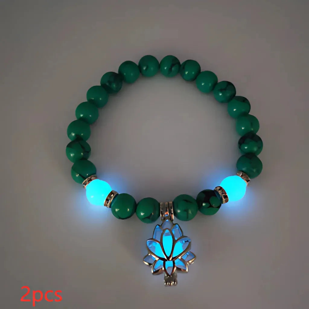 Glow In The Dark Turquoise Beaded Bracelets - Style E 2pcs