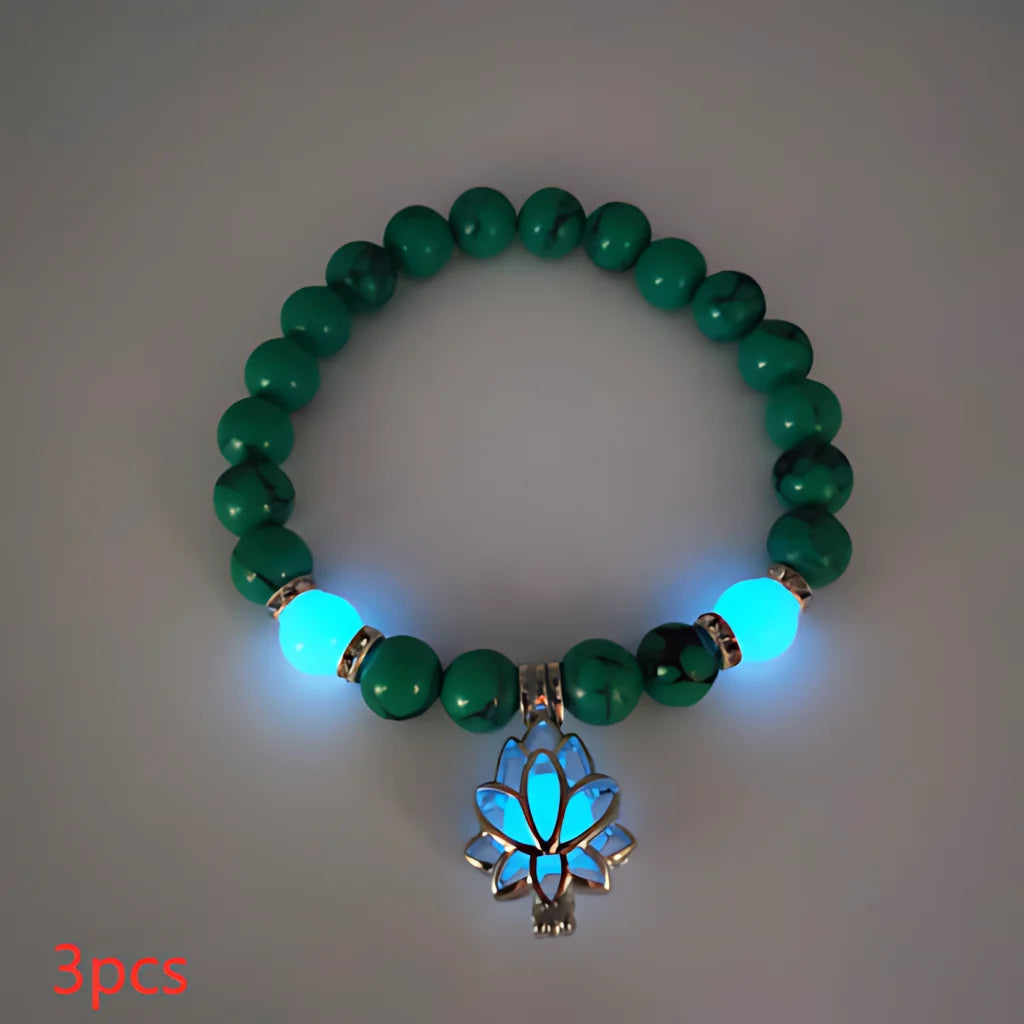 Glow In The Dark Turquoise Beaded Bracelets - Style E 3pcs