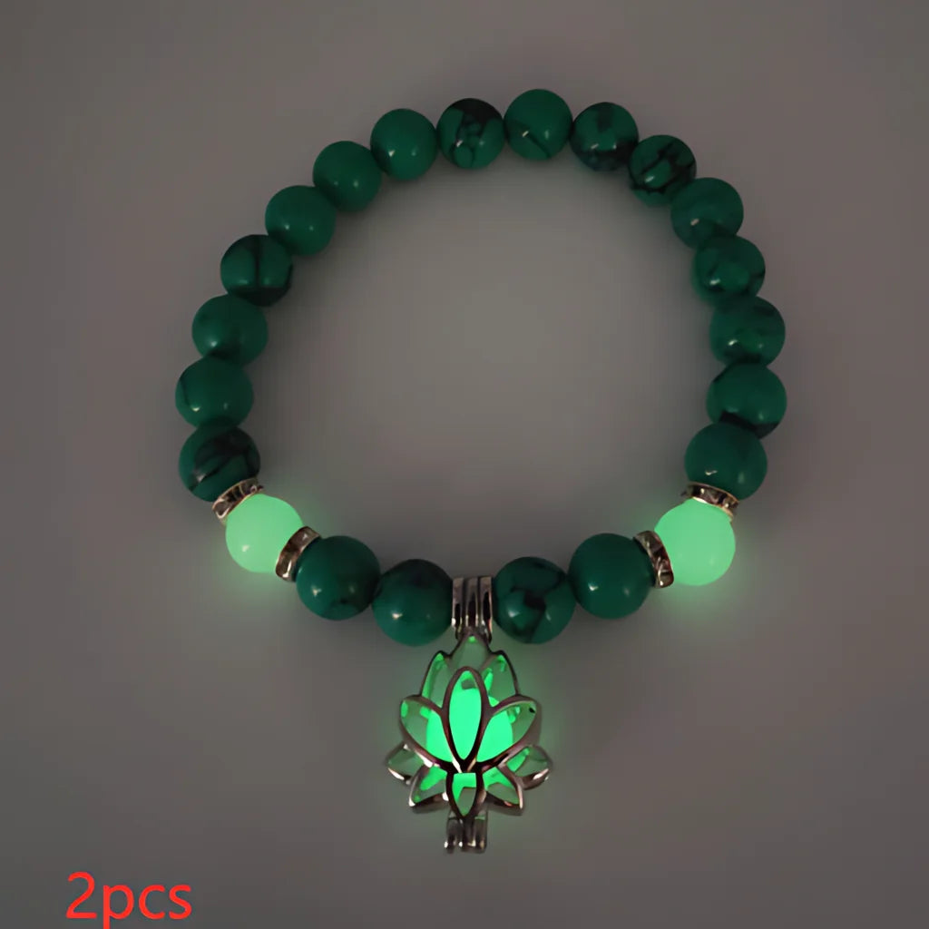 Glow In The Dark Turquoise Beaded Bracelets - Style F 2pcs