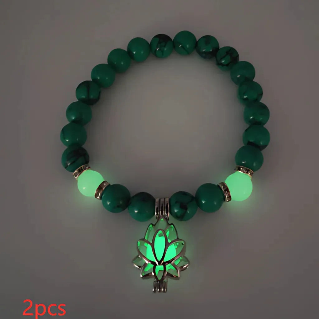Glow In The Dark Turquoise Beaded Bracelets - Style F 2pcs