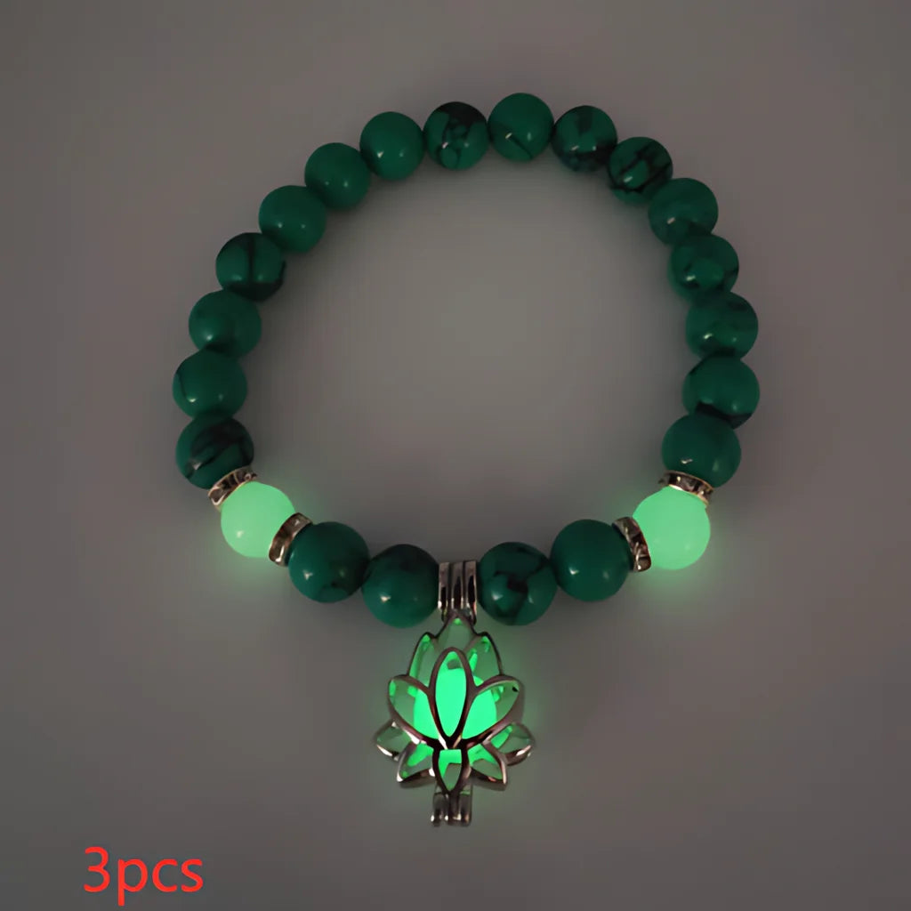 Glow In The Dark Turquoise Beaded Bracelets - Style F 3pcs