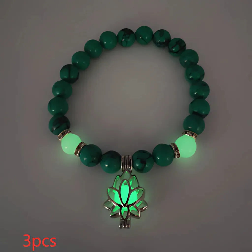 Glow In The Dark Turquoise Beaded Bracelets - Style F 3pcs