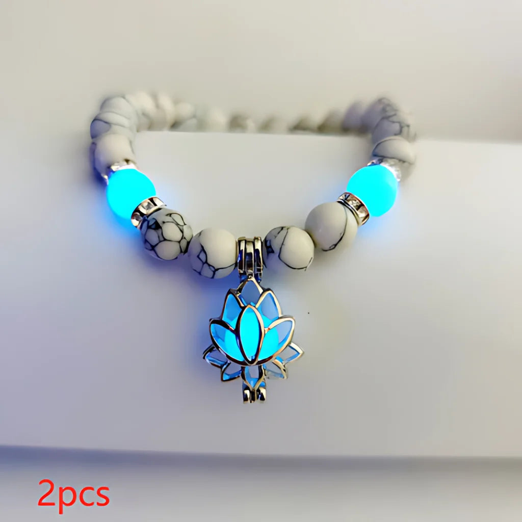 Glow In The Dark Turquoise Beaded Bracelets - Style G 2pcs