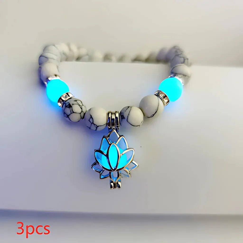 Glow In The Dark Turquoise Beaded Bracelets - Style G 3pcs